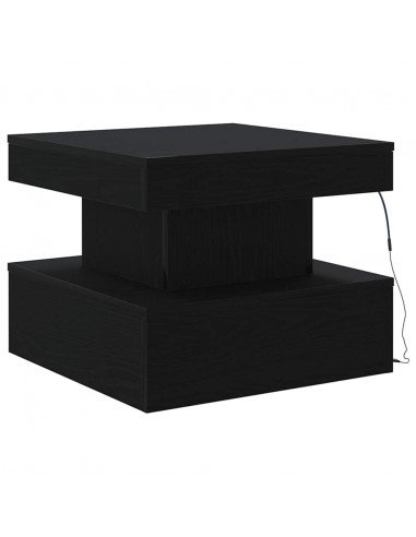 Tavolino da Salotto con Luci LED Rovere Nero 50x50x40 cm