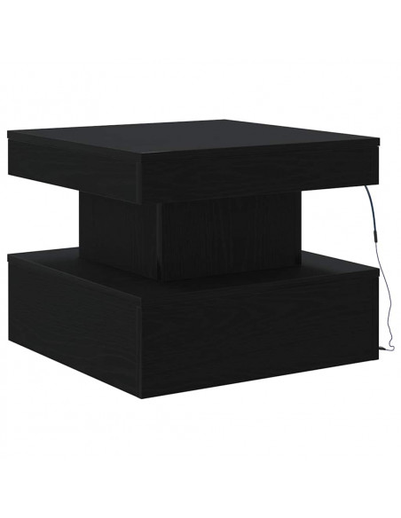 Tavolino da Salotto con Luci LED Rovere Nero 50x50x40 cm