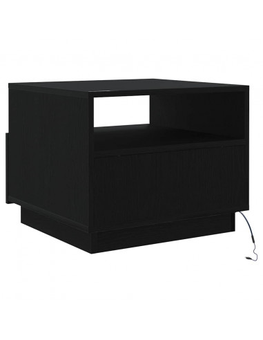Tavolino da Soggiorno con Luci LED Rovere Nero 50x49x40 cm