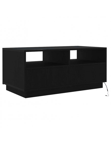 Tavolino da Soggiorno con Luci LED Rovere Nero 90x49x40 cm