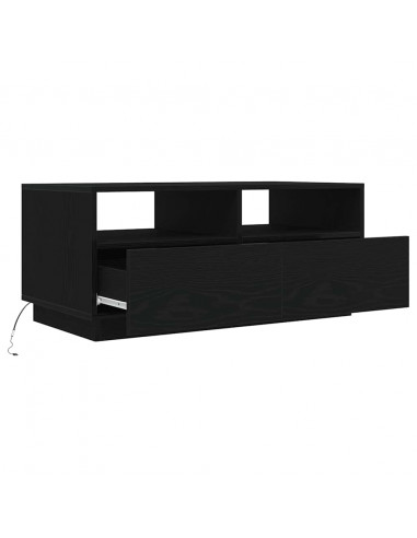 Tavolino da Soggiorno con Luci LED Rovere Nero 90x49x40 cm