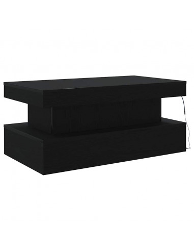 Tavolino da Soggiorno con Luci LED Rovere Nero 90x50x40 cm