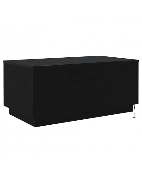 Tavolino da Soggiorno con Luci LED Rovere Nero 90x50x40 cm