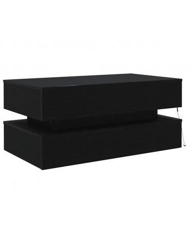 Tavolino da Soggiorno con Luci LED Rovere Nero 90x50x40 cm