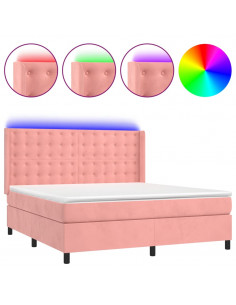 Letto a Molle con Materasso e LED Rosa 160x200 cm in Velluto