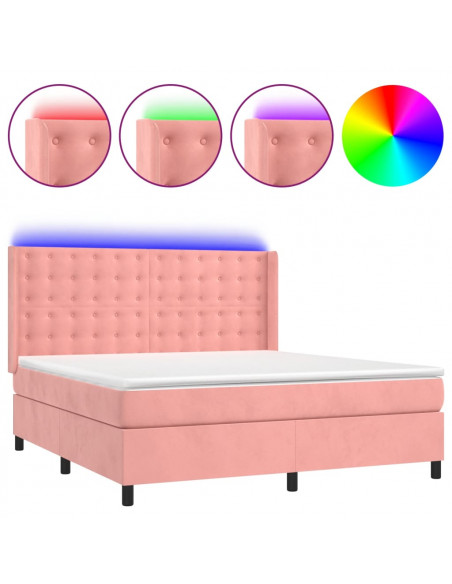 Letto a Molle con Materasso e LED Rosa 160x200 cm in Velluto