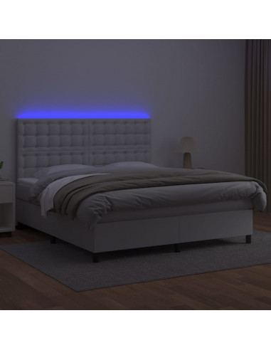 Giroletto Molle con Materasso e LED Bianco 160x200cm Similpelle