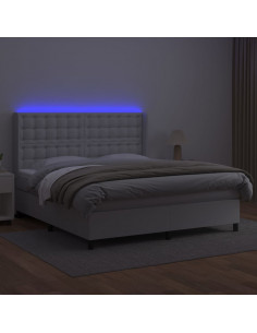 Giroletto Molle con Materasso e LED Bianco 160x200cm Similpelle 2