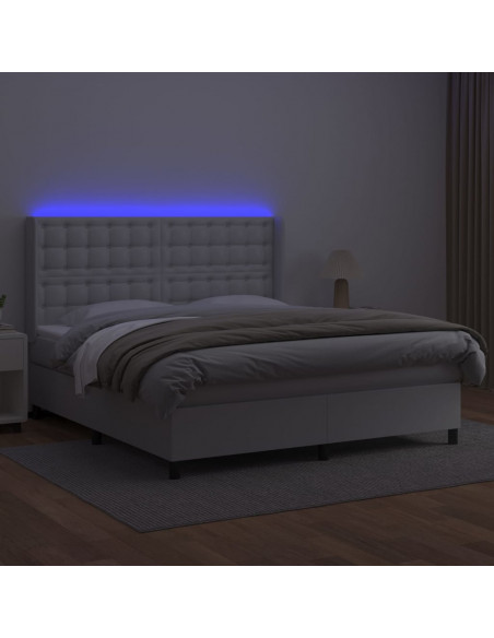Giroletto Molle con Materasso e LED Bianco 160x200cm Similpelle