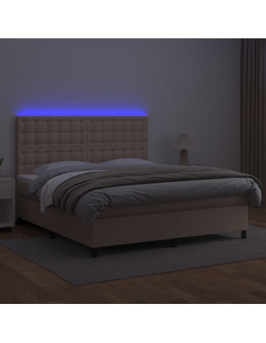 Giroletto Molle Materasso e LED Cappuccino 160x200cm Similpelle