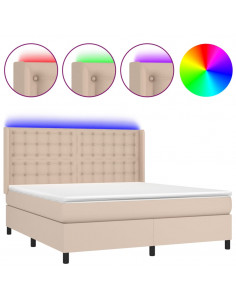 Giroletto Molle Materasso e LED Cappuccino 160x200cm Similpelle