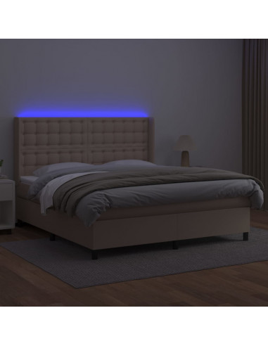 Giroletto Molle Materasso e LED Cappuccino 160x200cm Similpelle