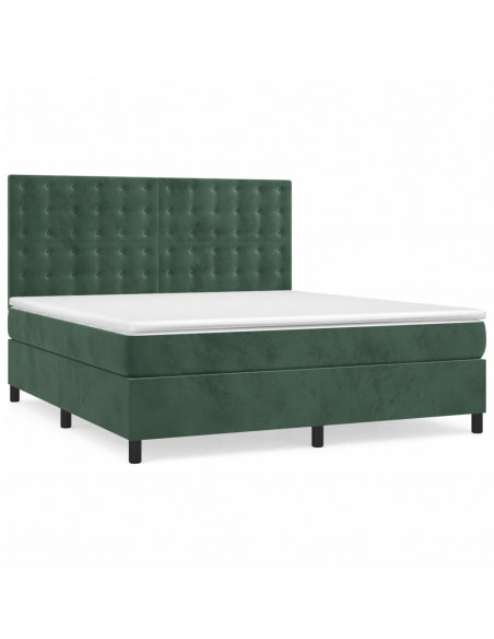 Giroletto a Molle con Materasso Verde Scuro 160x200 cm Velluto