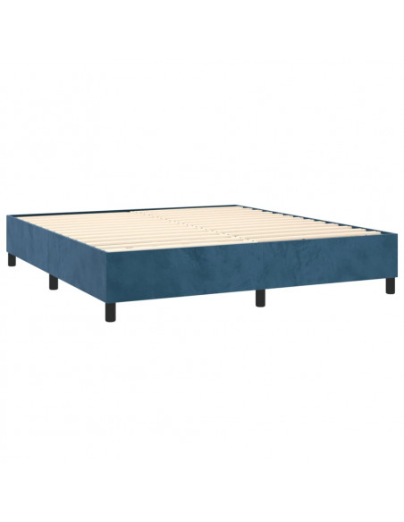 Letto a Molle con Materasso e LED Blu Scuro 160x200 cm
