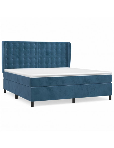 Giroletto a Molle con Materasso Blu Scuro 160x200 cm in Velluto