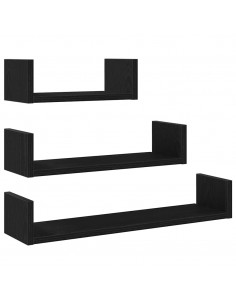 Mensole Parete 3pz Rovere Nero in Legno Multistrato