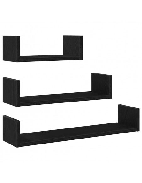 Mensole Parete 3pz Rovere Nero in Legno Multistrato