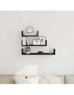 Mensole Parete 3pz Rovere Nero in Legno Multistrato 2