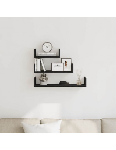 Mensole Parete 3pz Rovere Nero in Legno Multistrato