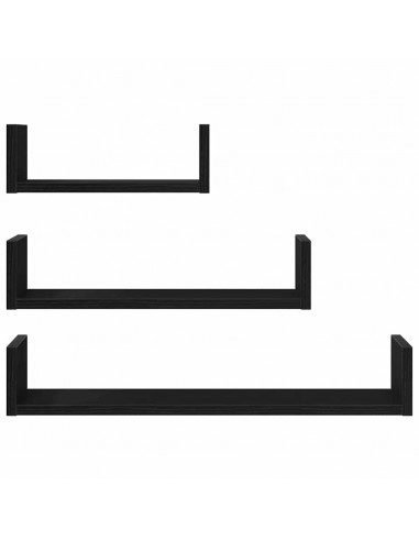 Mensole Parete 3pz Rovere Nero in Legno Multistrato