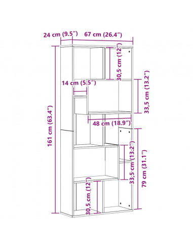 Libreria Rovere Nero 67x24x161 cm in Legno Multistrato