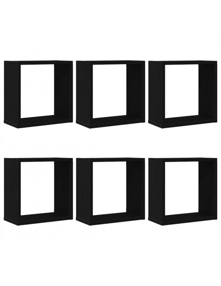 Mensole Parete a Cubo 6 pz Rovere Nero 30x15x30 cm Truciolato