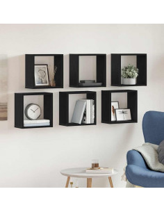 Mensole Parete a Cubo 6 pz Rovere Nero 30x15x30 cm Truciolato 2