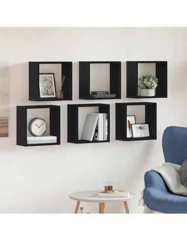 Mensole Parete a Cubo 6 pz Rovere Nero 30x15x30 cm Truciolato