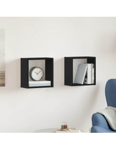 Mensole Parete a Cubo 2 pz Rovere Nero 30x15x30 cm Truciolato 2