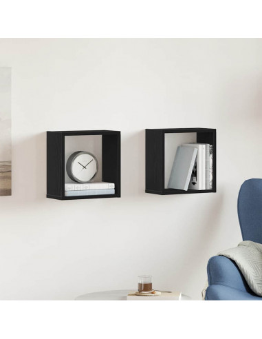 Mensole Parete a Cubo 2 pz Rovere Nero 30x15x30 cm Truciolato