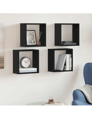 Mensole Parete Cubo 4 pz Rovere Nero 30x15x30 cm Truciolato