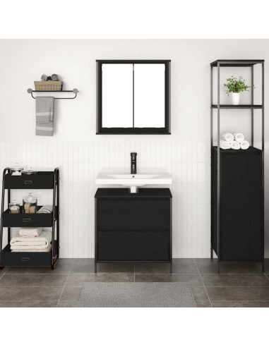 Set Mobili da Bagno 2 pz Rovere Nero in Legno Multistrato