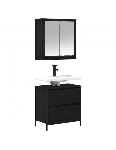 Set Mobili da Bagno 2 pz Rovere Nero in Legno Multistrato