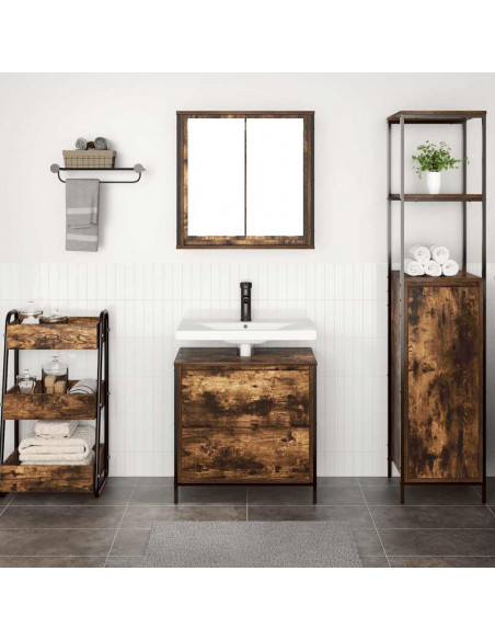 Set Mobili da Bagno 2 pz Rovere Fumo in Legno Multistrato