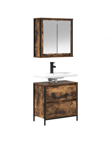 Set Mobili da Bagno 2 pz Rovere Fumo in Legno Multistrato