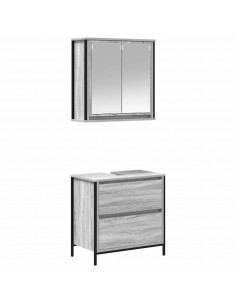 Set Mobili da Bagno 2 pz Grigio Sonoma in Legno Multistrato