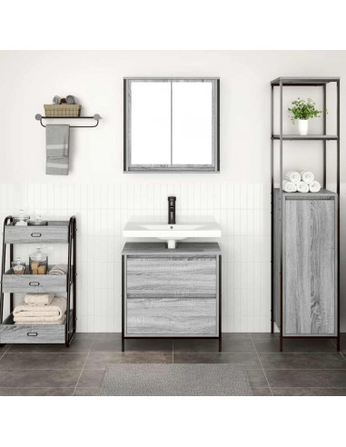 Set Mobili da Bagno 2 pz Grigio Sonoma in Legno Multistrato