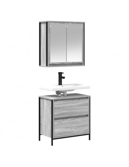Set Mobili da Bagno 2 pz Grigio Sonoma in Legno Multistrato