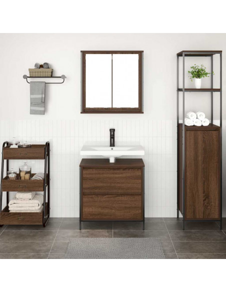 Set Mobili da Bagno 2 pz Rovere Marrone in Legno Multistrato