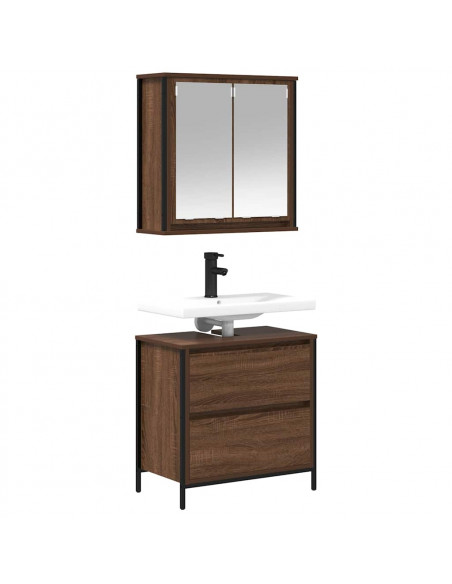 Set Mobili da Bagno 2 pz Rovere Marrone in Legno Multistrato