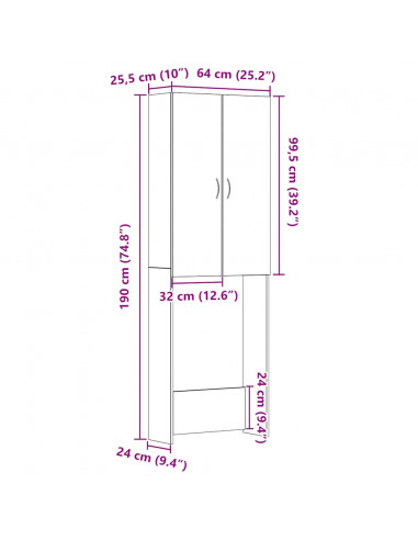 Mobile per Lavatrice Rovere Nero 64x25,5x190 cm