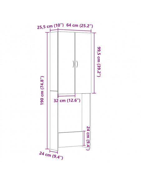 Mobile per Lavatrice Rovere Nero 64x25,5x190 cm