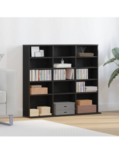 Mobile Porta CD Rovere Nero 100,5x23x89,5 cm Legno Multistrato