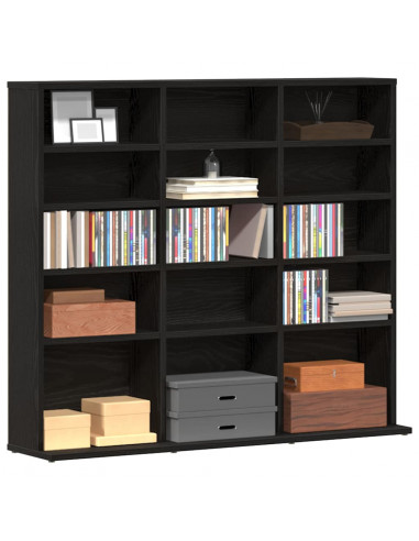 Mobile Porta CD Rovere Nero 100,5x23x89,5 cm Legno Multistrato