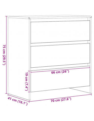 Credenza Rovere Nero 70x41x75 cm in Legno Multistrato