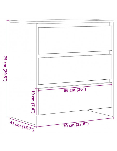 Credenza Rovere Nero 70x41x75 cm in Legno Multistrato