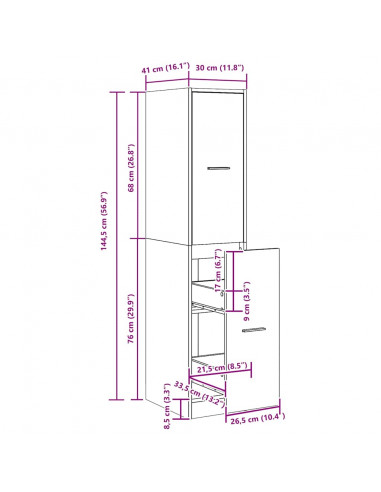 Armadietto da Farmacia Rovere Nero 30x41x144,5 cm in Truciolato