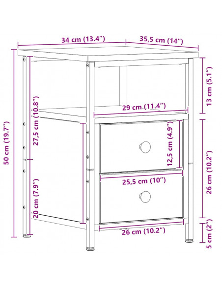 Comodino Rovere Nero 34x35,5x50 cm in Legno Multistrato