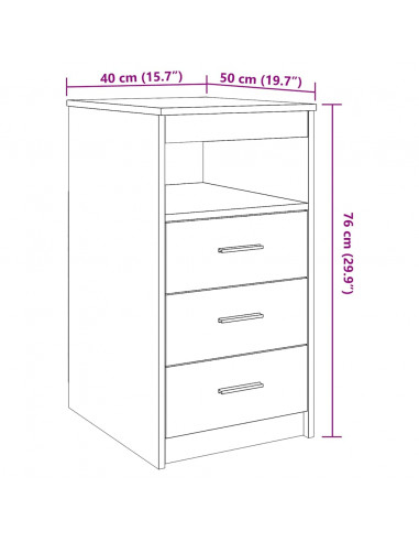 Cassettiera Rovere Nero 40x50x76 cm in Legno Multistrato