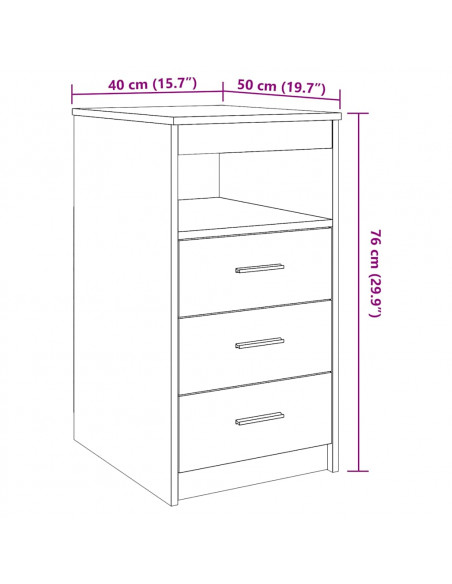 Cassettiera Rovere Nero 40x50x76 cm in Legno Multistrato